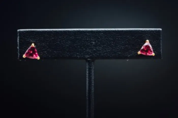 Art FX fine jewelry Earrings 14k Yellow Gold Trillion Pink Tourmaline Earrings