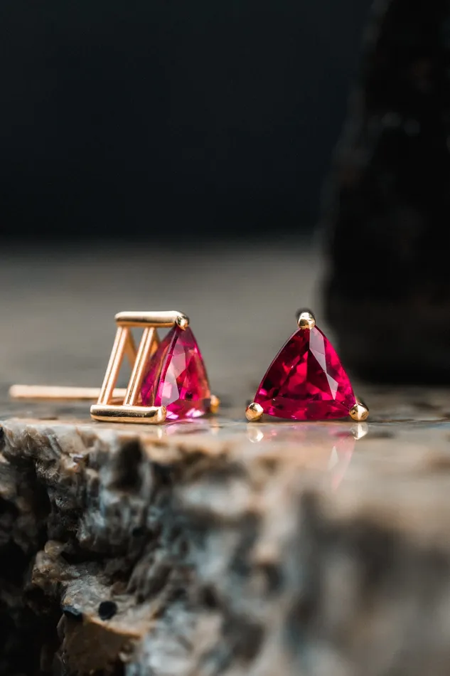 Art FX fine jewelry Earrings 14k Yellow Gold Trillion Pink Tourmaline Earrings