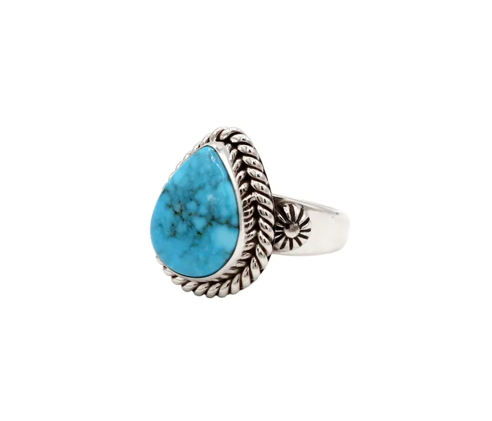 Artie Yellowhorse Kingman Turquoise Teardrop Ring Rings