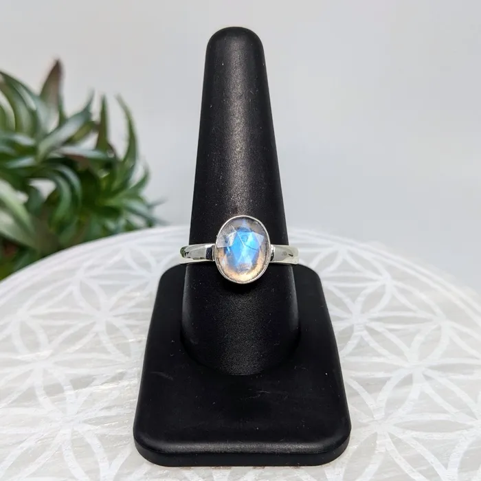 Bliss Crystals Rings Rainbow Moonstone Sz 10 SSFaceted Ring LV5984