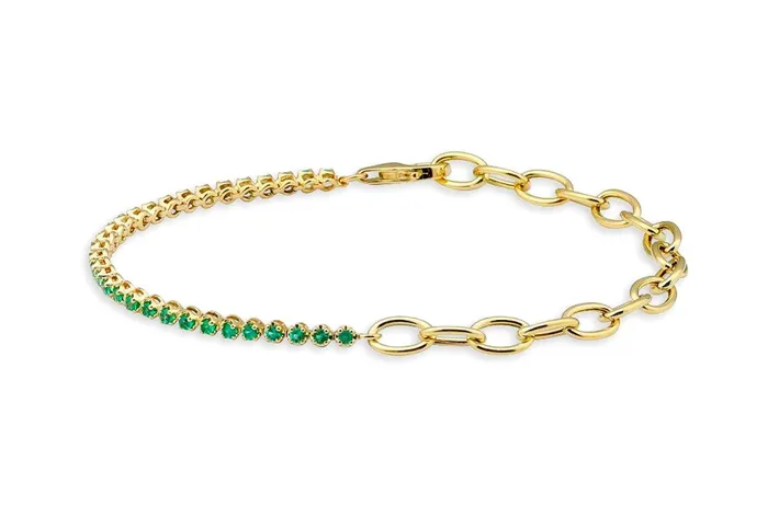 Bracelets Bracelet 14kt Gold Half Link Chain Half Emerald Tennis Albert Hern Bracelets Bracelet 14kt Gold Half Link Chain Half Emerald Tennis Albert Hern