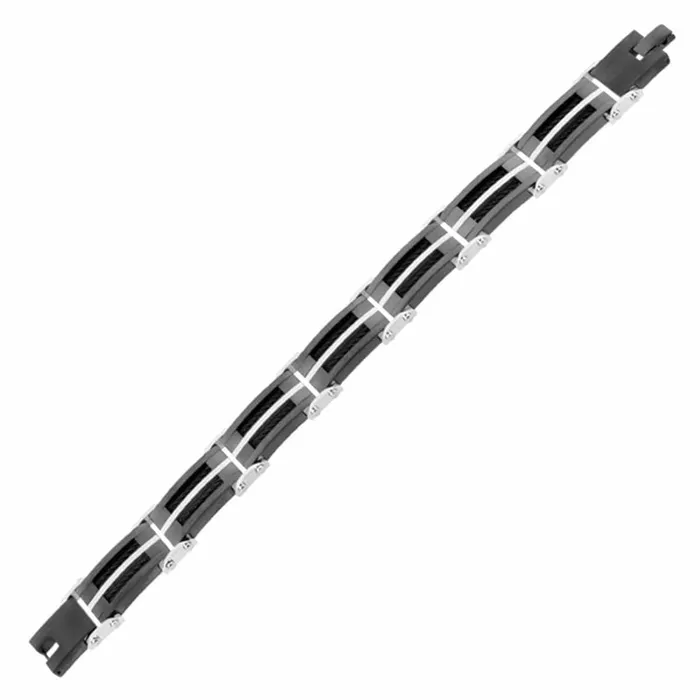Bracelets INOX JEWELRY Black and Silver Tone Stainless Steel Urbanight Industrial Bracelet