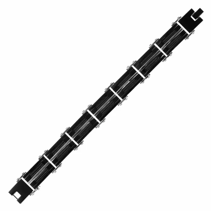 Bracelets INOX JEWELRY Black and Silver Tone Stainless Steel Urbanight Industrial Bracelet
