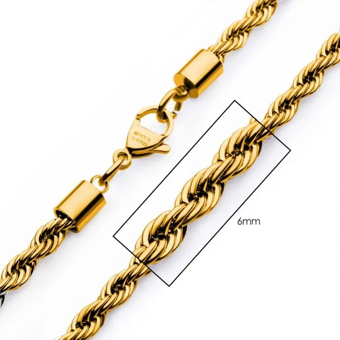 Bracelets INOX JEWELRY Mens Golden Tone Stainless Steel 6mm Rope Chain