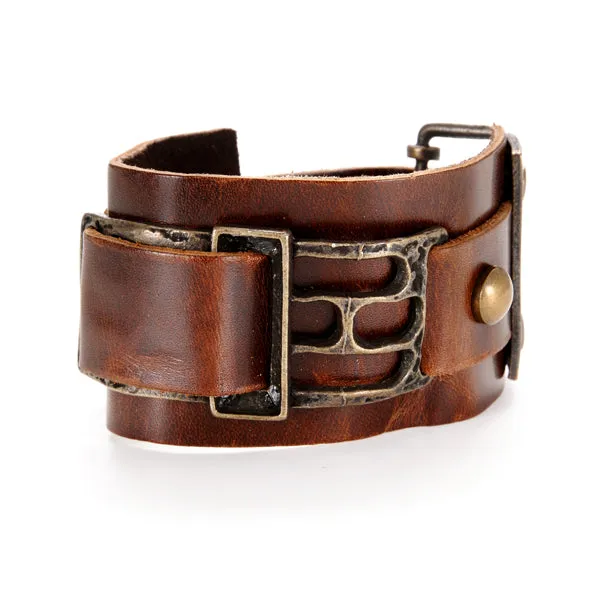 Bracelets Rebel Designs Inc Rectangle Metal and Leather Bracelet