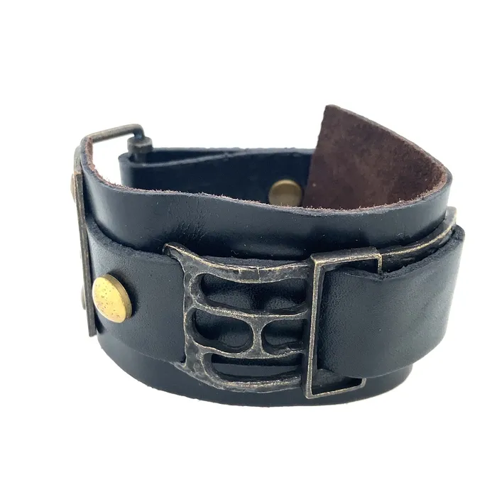 Bracelets Rebel Designs Inc Rectangle Metal and Leather Bracelet