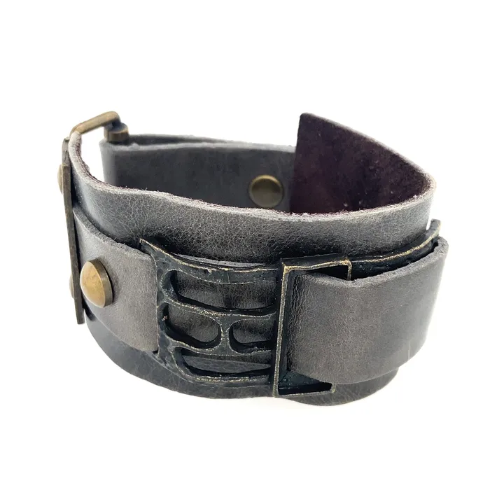 Bracelets Rebel Designs Inc Rectangle Metal and Leather Bracelet