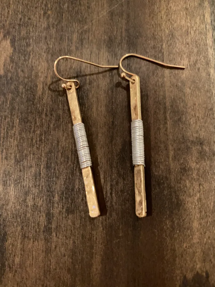 bubs sass Earrings hammered wire wrapped vertical bar earrings