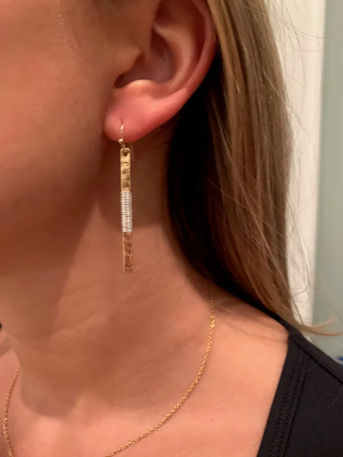 bubs sass Earrings hammered wire wrapped vertical bar earrings