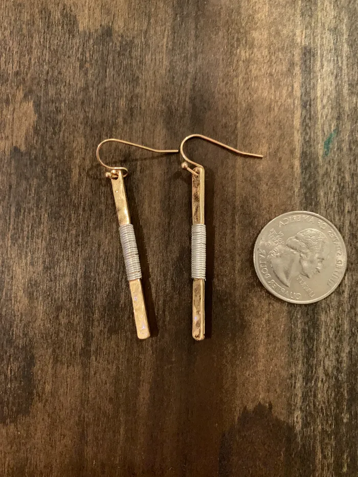 bubs sass Earrings hammered wire wrapped vertical bar earrings