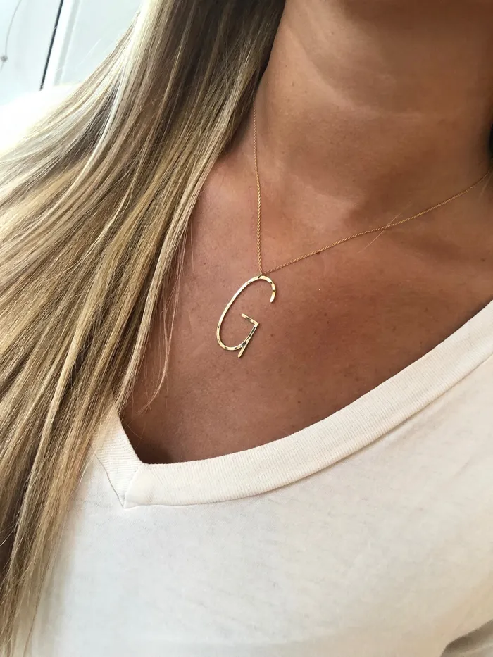 bubs sass Necklaces large hammered initial necklace
