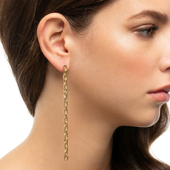 CHAIN LONG EARRING IN 18K YELLOW GOLD PLATED SILVER Jack Vartanian Earrings