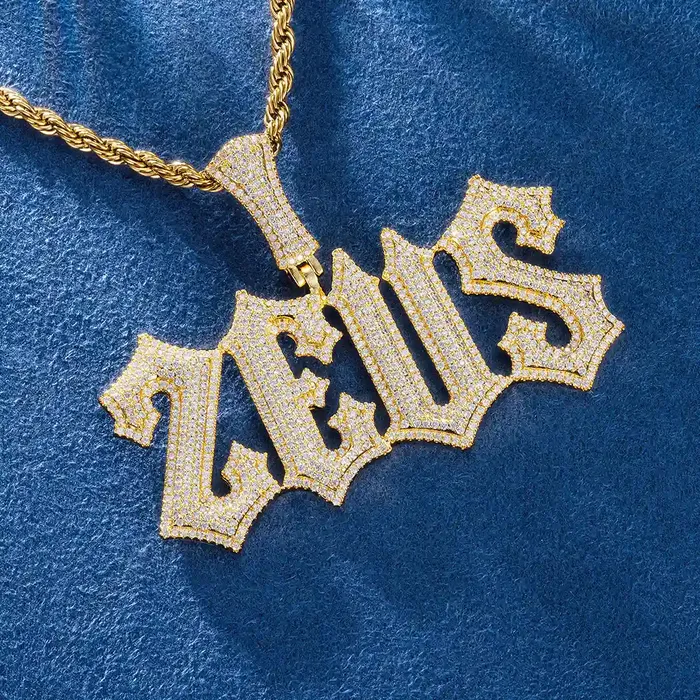 Custom SilverGold Rapper Iced Out Spiked Letter Name Necklace Pendant icezeusshop Necklaces