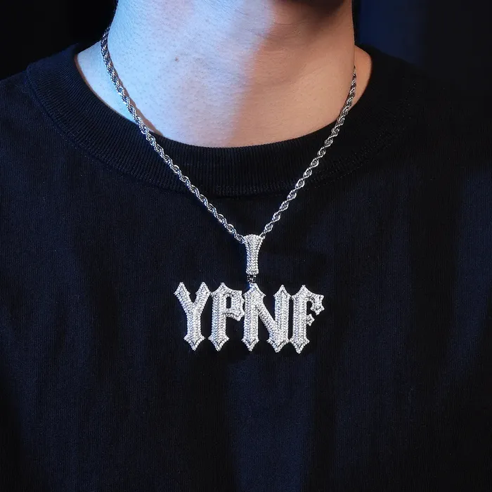 Custom SilverGold Rapper Iced Out Spiked Letter Name Necklace Pendant icezeusshop Necklaces