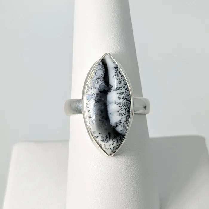 Dendrite Agate Marquis Sterling Silver Ring Sz 8 SK8335 Bliss Crystals Rings