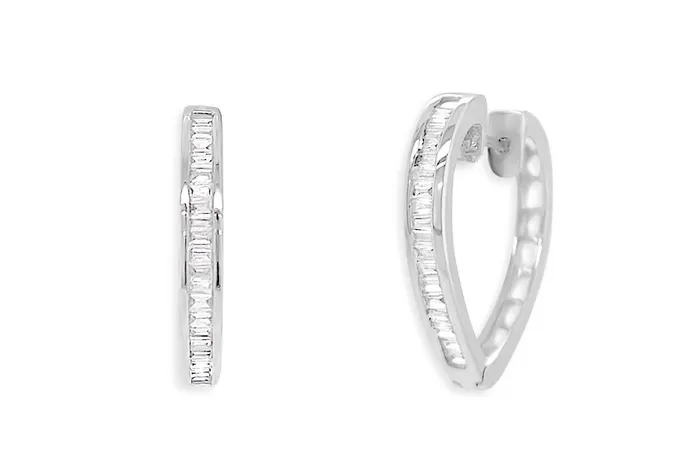Earrings 18kt Gold VShape Hoops Baguette Diamonds Albert Hern Earrings