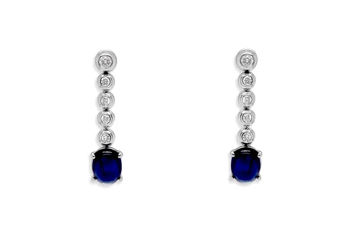 Earrings Albert Hern Earrings 18kt Gold Blue Sapphire Cabochon Diamonds