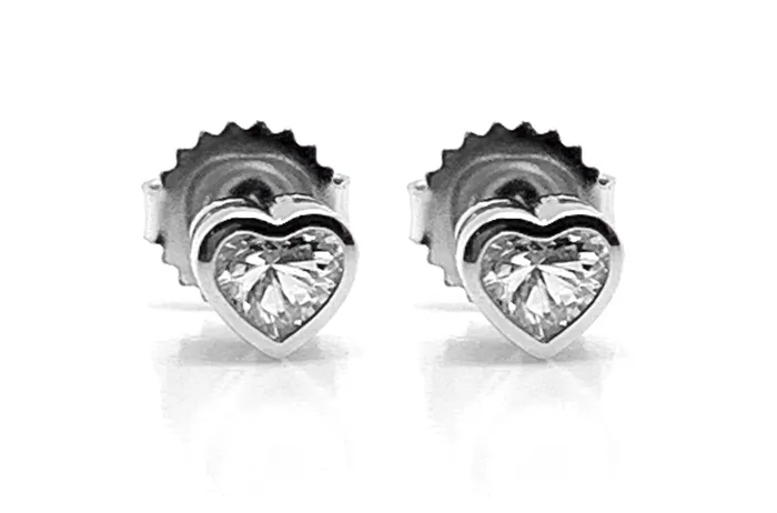 Earrings Albert Hern Earrings Heart Diamonds Studs in Platinum