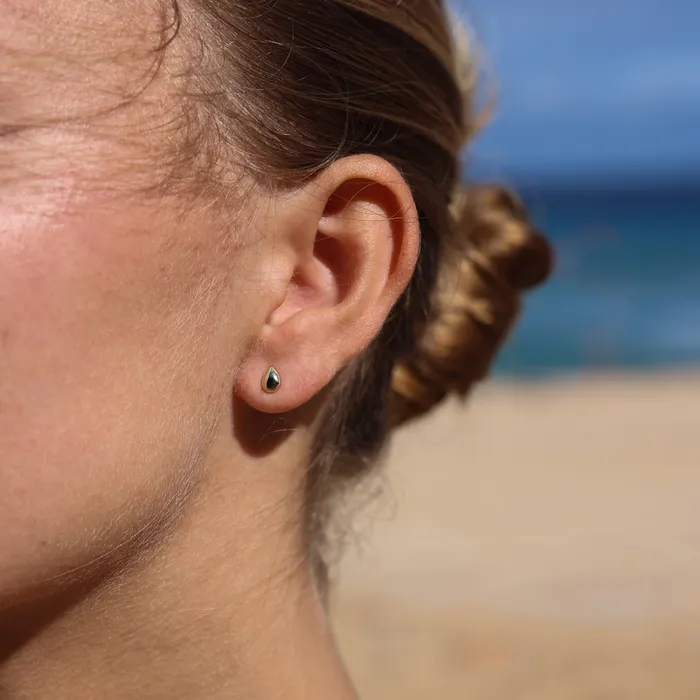 Golden Teardrop Stud Earrings misha hawaii Earrings