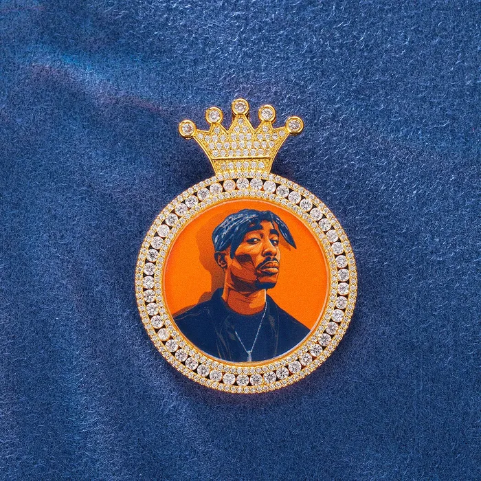 IceZeusShop Necklaces Custom Crown Bail Round Photo Pendant