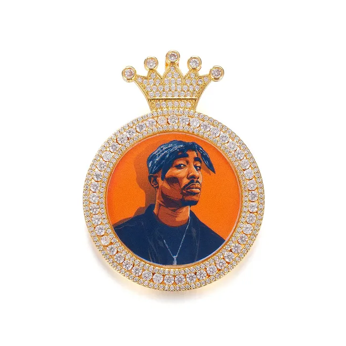 IceZeusShop Necklaces Custom Crown Bail Round Photo Pendant