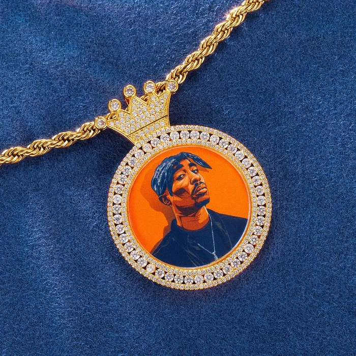 IceZeusShop Necklaces Custom Crown Bail Round Photo Pendant