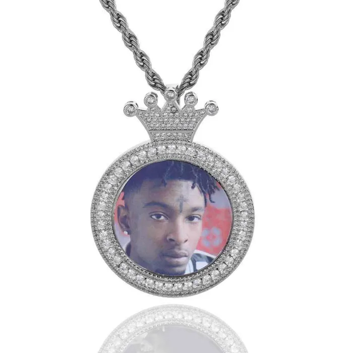 IceZeusShop Necklaces Custom Crown Bail Round Photo Pendant