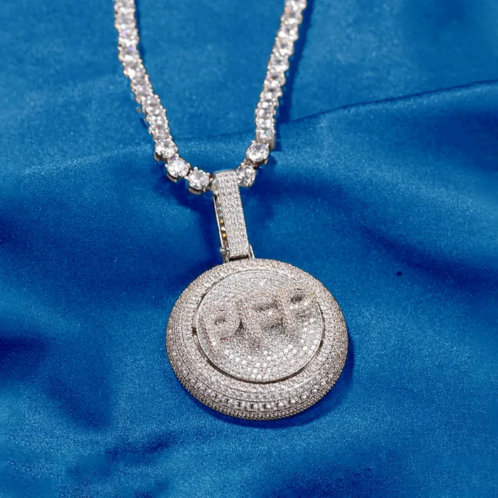 IceZeusShop Necklaces Custom Round Disc Rotating Letter Pendant