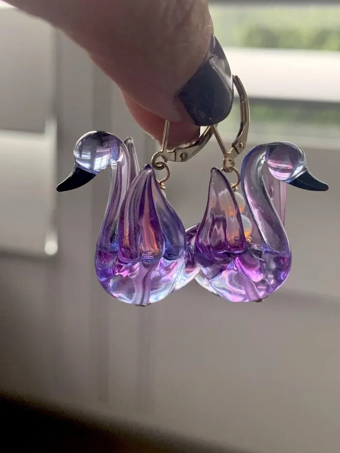 Love Vintage Paris Earrings Vintage Glass Swan Earrings Gold Filled Handmade