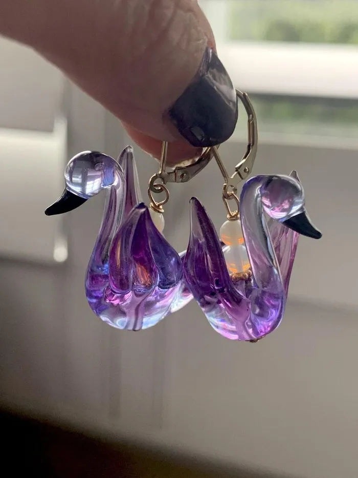 Love Vintage Paris Earrings Vintage Glass Swan Earrings Gold Filled Handmade