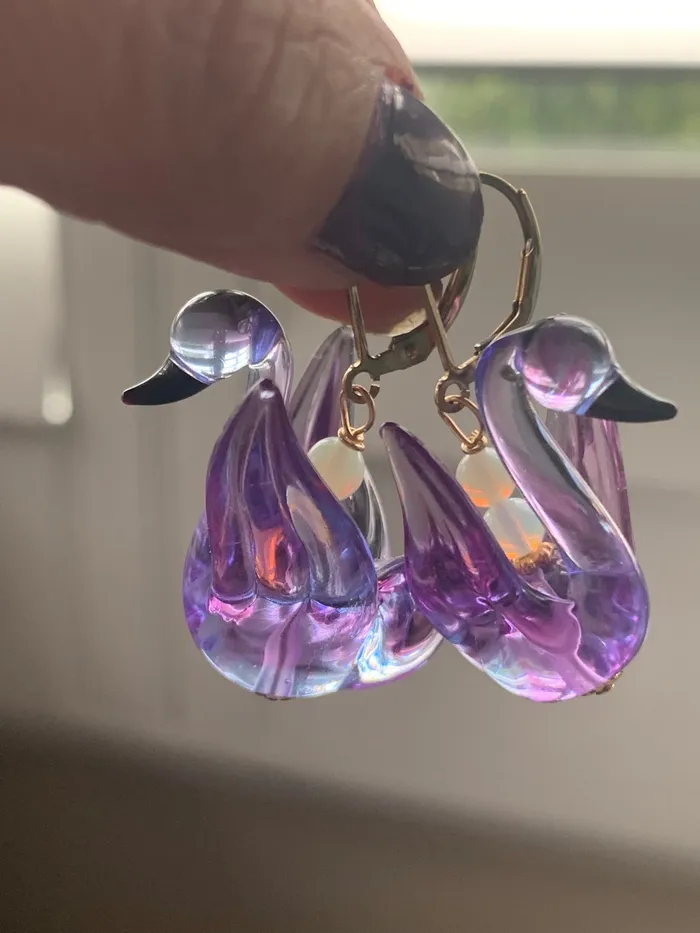Love Vintage Paris Earrings Vintage Glass Swan Earrings Gold Filled Handmade