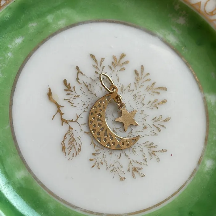Love Vintage Paris Necklaces Filigree Moon Star Pendant 14k Gold Vintage