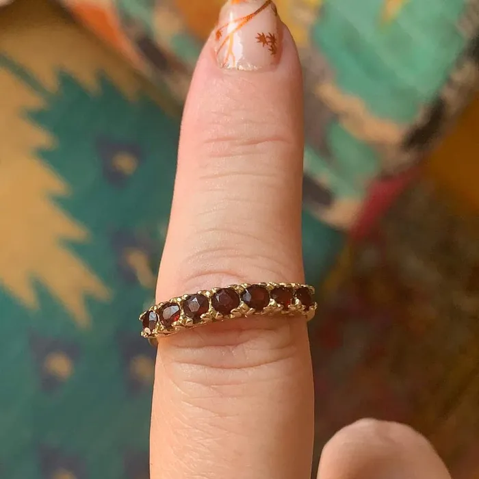 Love Vintage Paris Rings Garnet Half Eternity Ring 10k Gold Vintage