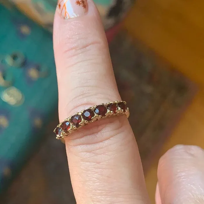 Love Vintage Paris Rings Garnet Half Eternity Ring 10k Gold Vintage