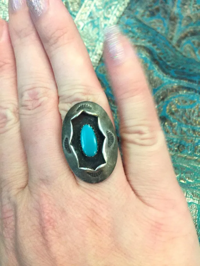 Love Vintage Paris Turquoise Shadowbox Ring Sterling Silver Vintage Rings