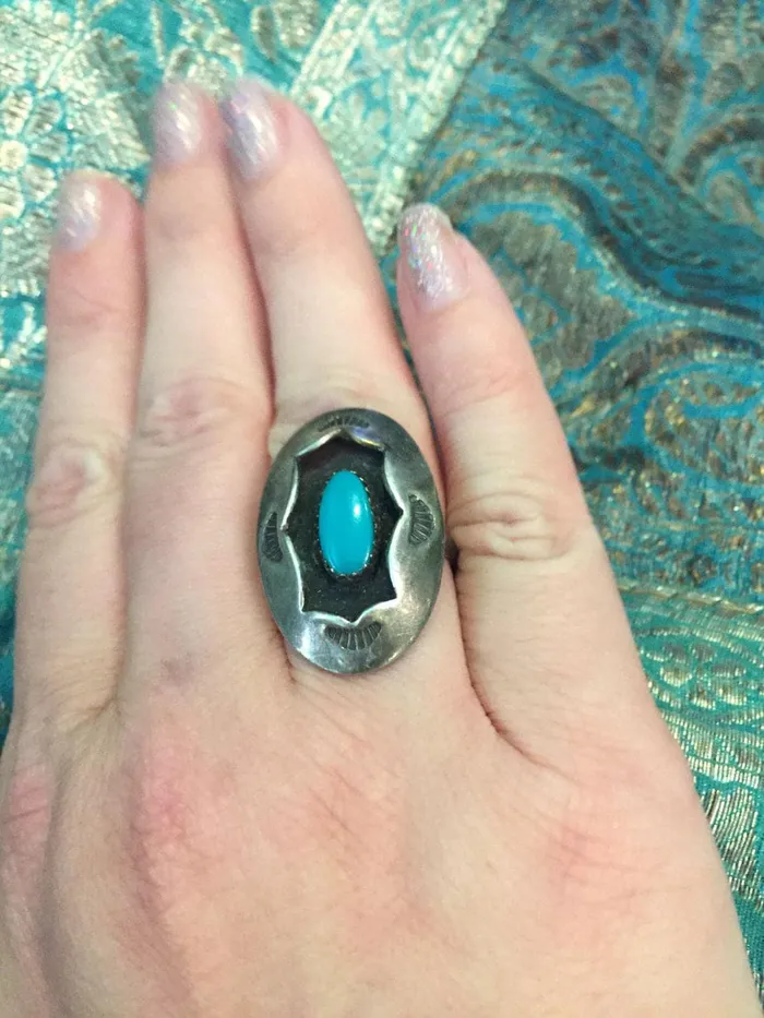 Love Vintage Paris Turquoise Shadowbox Ring Sterling Silver Vintage Rings