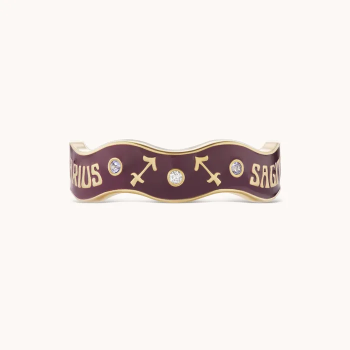 Marlo Laz Sagittarius Zodiac Enamel Wave Band V Rings