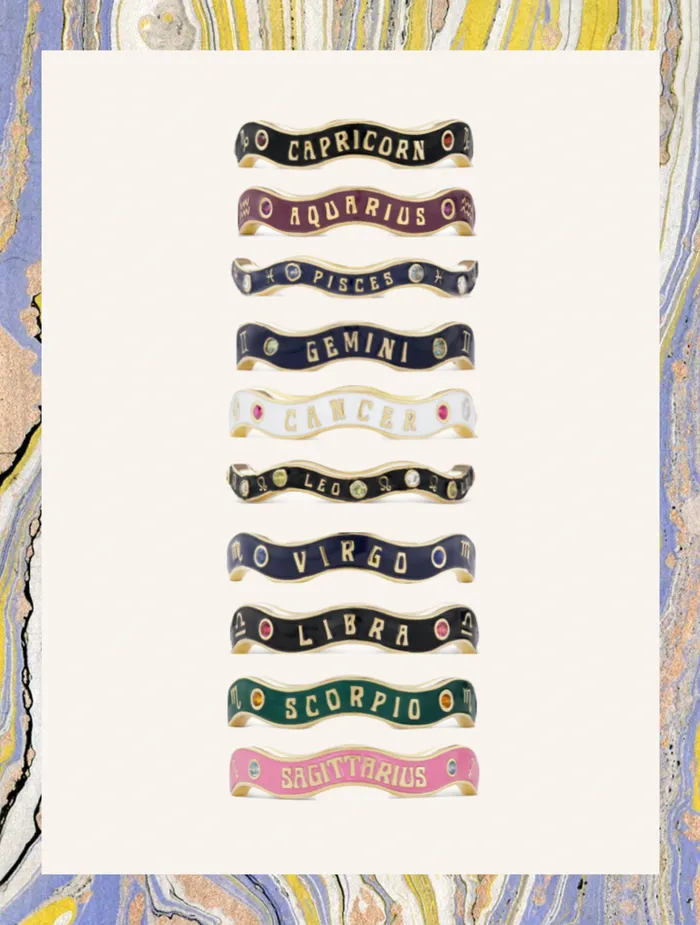 Marlo Laz Sagittarius Zodiac Enamel Wave Band V Rings