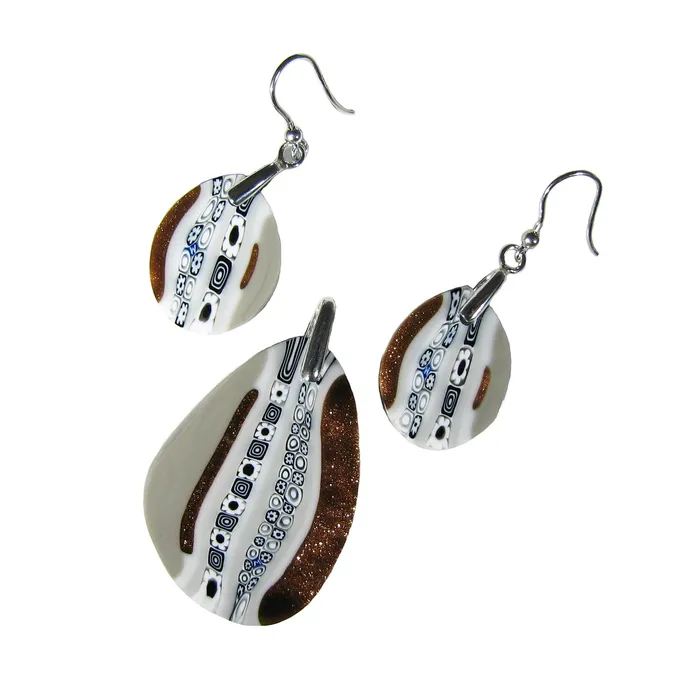 Murano glass Gray dropshaped Pendant earrings set Inglesina Vianello Nadia Murrine di Trebbi Davide Earrings Murano glass Gray dropshaped Pendant earrings set Inglesina Vianello Nadia Murrine di Trebbi Davide Earrings