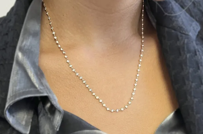 Necklaces Albert Hern Necklace 18kt Gold Bezel Setting Diamonds Tennis 222 cts Necklaces Albert Hern Necklace 18kt Gold Bezel Setting Diamonds Tennis 222 cts