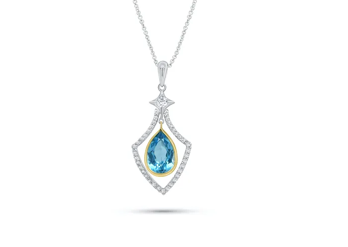 Necklaces Albert Hern Necklace 18kt Gold Blue Topaz Pear Shape Pendant with Diamonds Necklaces Albert Hern Necklace 18kt Gold Blue Topaz Pear Shape Pendant with Diamonds