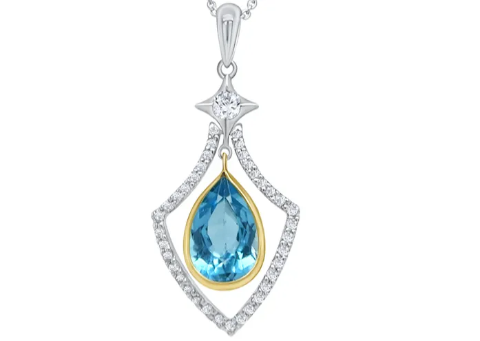Necklaces Albert Hern Necklace 18kt Gold Blue Topaz Pear Shape Pendant with Diamonds Necklaces Albert Hern Necklace 18kt Gold Blue Topaz Pear Shape Pendant with Diamonds