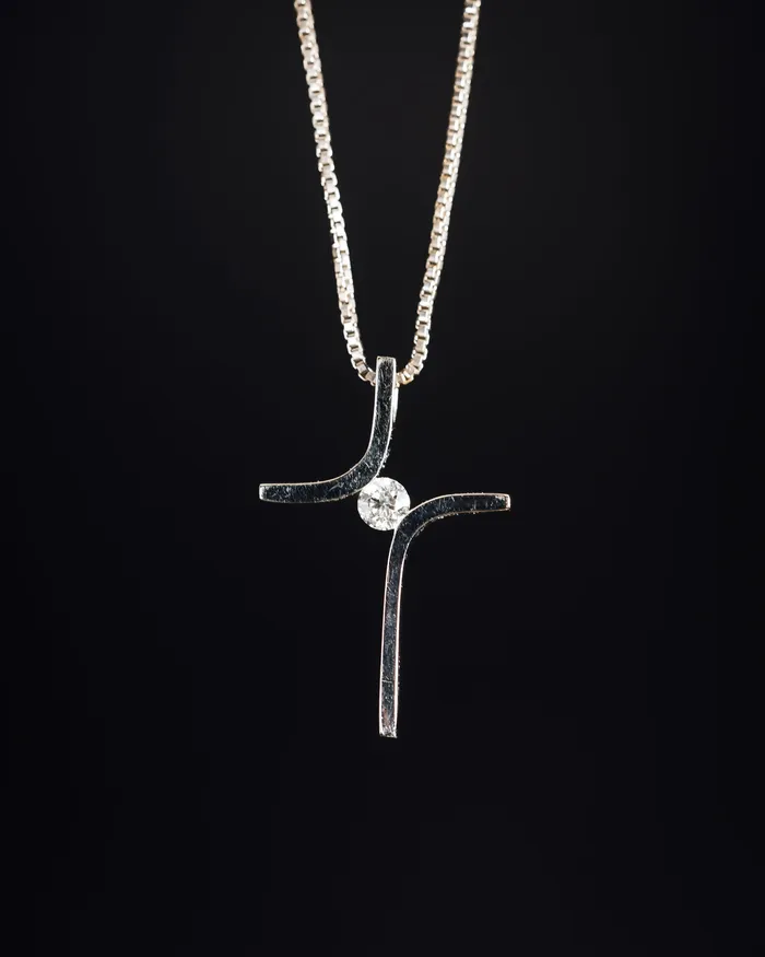 Necklaces Allison Kaufman 14k White Gold Small Diamond Cross Necklace