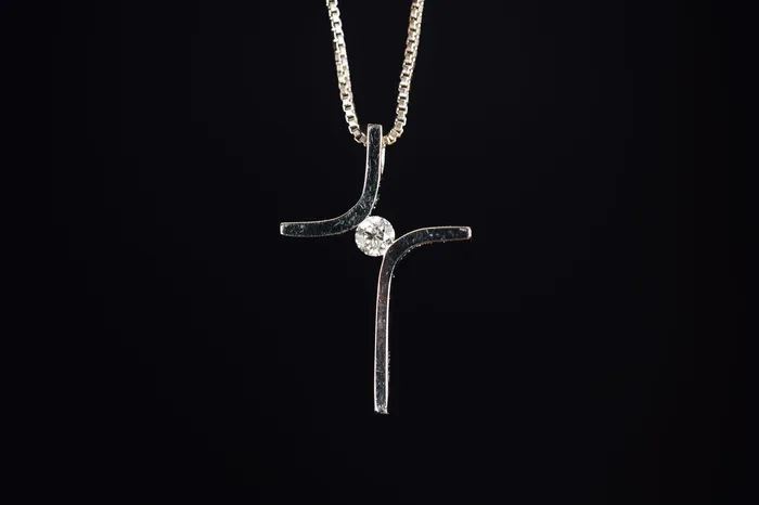 Necklaces Allison Kaufman 14k White Gold Small Diamond Cross Necklace