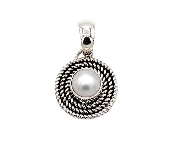 Necklaces Artie Yellowhorse Rope Design Round Pearl Pendant