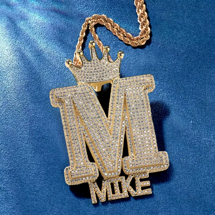 Necklaces IceZeusShop Custom Iced Out Crown Bail Big Initial AZ With Small Letters Pendant Necklaces IceZeusShop Custom Iced Out Crown Bail Big Initial AZ With Small Letters Pendant