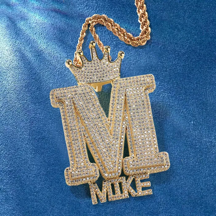Necklaces IceZeusShop Custom Iced Out Crown Bail Big Initial AZ With Small Letters Pendant