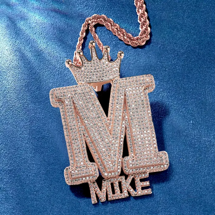 Necklaces IceZeusShop Custom Iced Out Crown Bail Big Initial AZ With Small Letters Pendant