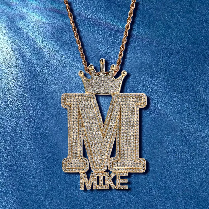Necklaces IceZeusShop Custom Iced Out Crown Bail Big Initial AZ With Small Letters Pendant