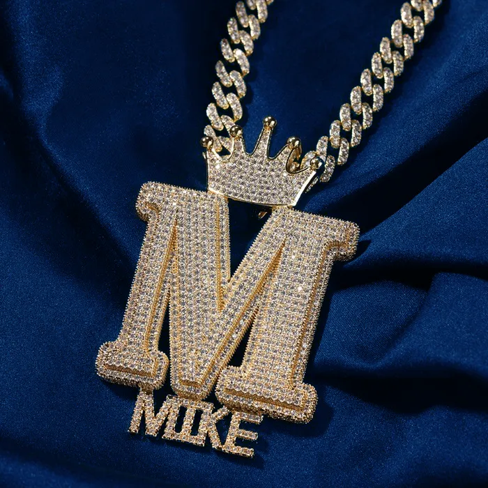 Necklaces IceZeusShop Custom Iced Out Crown Bail Big Initial AZ With Small Letters Pendant